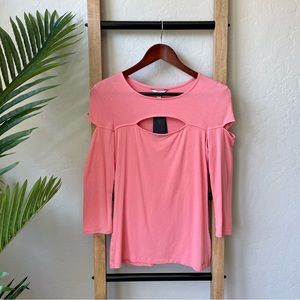 NWT Guess Pink Flash 3/4 Sleeve Cassie Cut Out Top